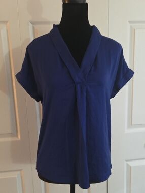 The Limited Royal Blue V-Neck Short Sleeve Blouse